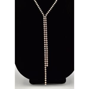 Vintage Crystal Necklace Shiny Rhinestone Gold Tone Y Drop Body Chain 90s BinBE